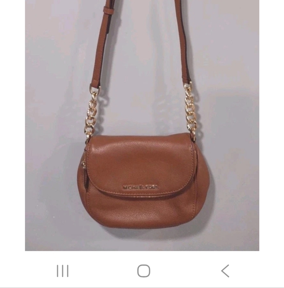 Michael Kors Soft Brown Leather Crossbody Bag with Gold Accents